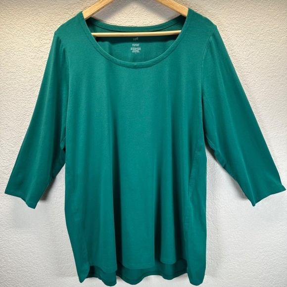 J Jill Luxe Supima A Line Tunic Top Womens L Green Meadow Soft Spring Color NEW - Picture 8 of 16